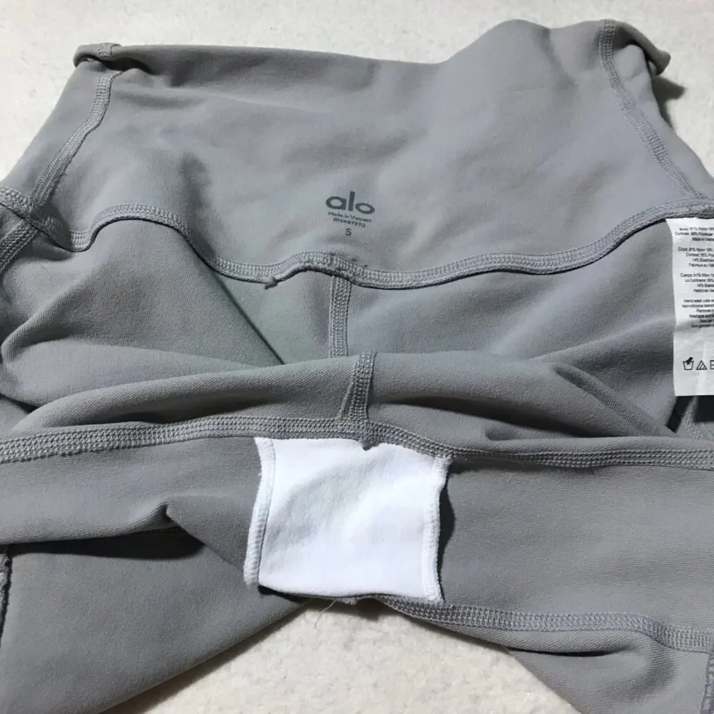 Alo high waisted S silver grey leggings mesh panels activewear athleisure  #3158